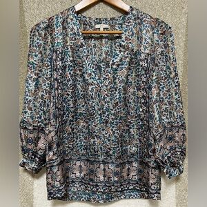 JOIE - Frazier Mixed-Print Silk Metallic Abstract Blouse (Size XXS)